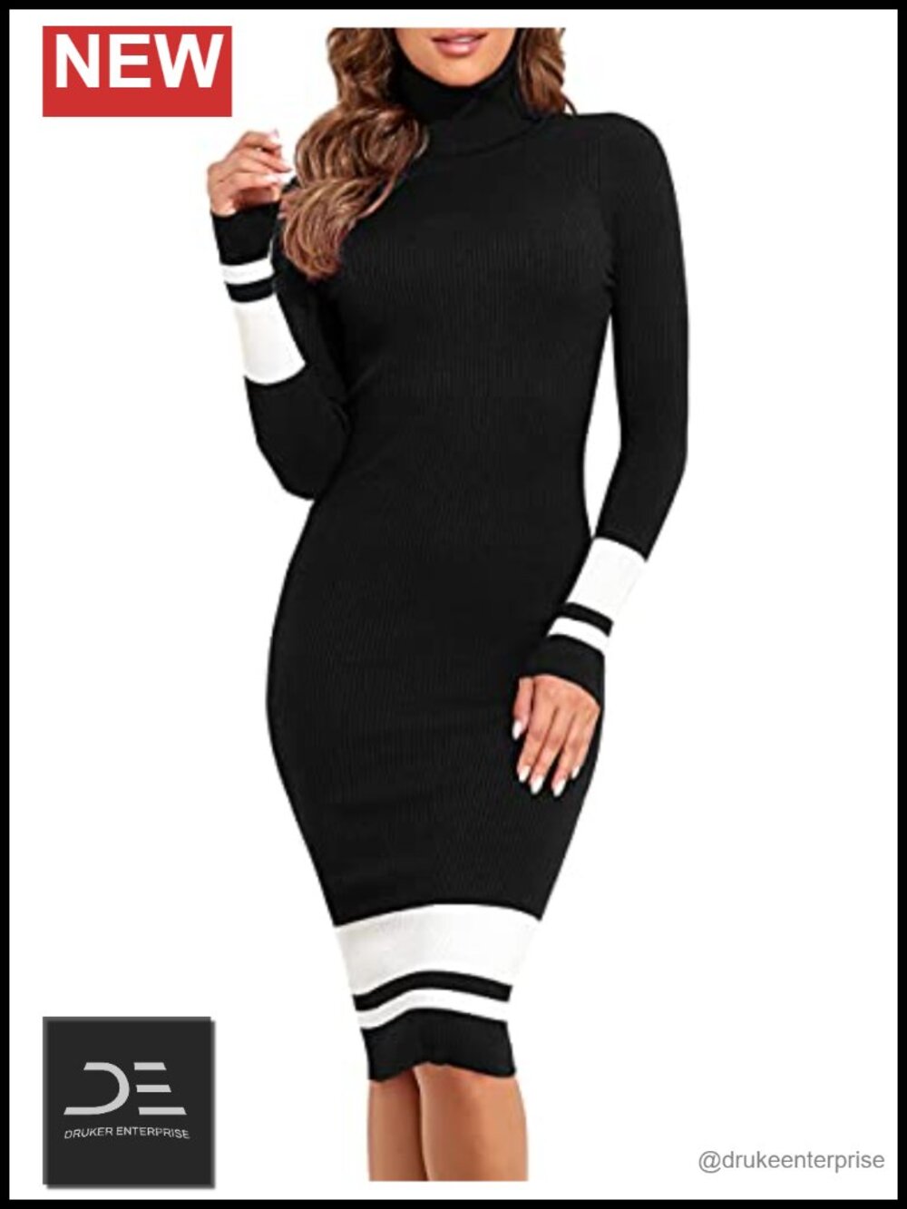 Womens Turtleneck Sweater Dress Ribbed Knit Midi Bodycon Long Sleeve